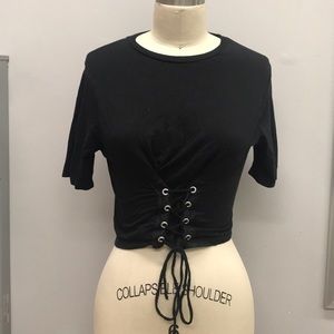 Black lace up t-shirt